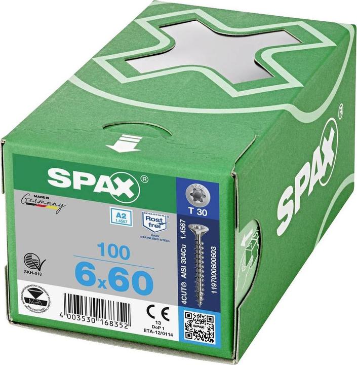 Actual product image Spax A2 Countersunk Multi-Head T-Star Plus T30 Fully Threaded (100 Screws per piece)
