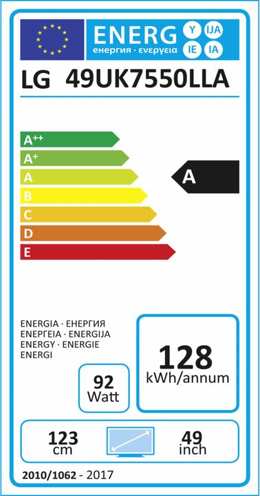Label énergétique LG 49UK7550PLA (49", LCD, 4K, 2018)
