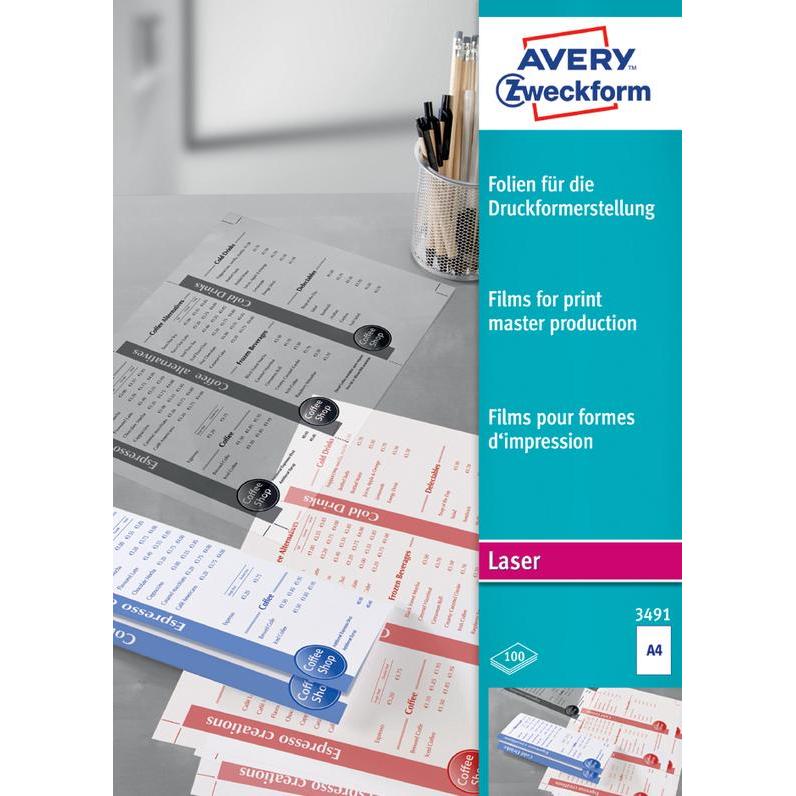 Avery Zweckform Transparente, matte Polyesterfolie (100 g/m², A4, 100 x), Fotopapier, Transparent