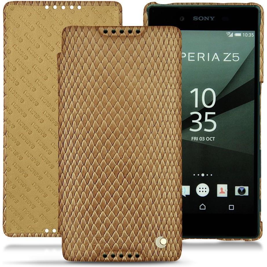 Noreve Lederschutzhülle horizontal (Sony Xperia Z5), Smartphone Hülle, Beige