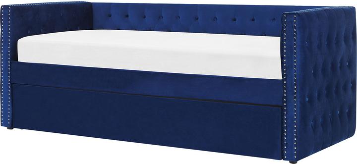 Produktbild Beliani Tagesbett ausziehbar Samtstoff marineblau Lattenrost 90 x 200 cm GASSIN