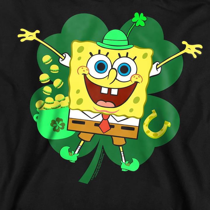 Actual product image Spongebob Squarepants Unisex Adult Spongey Four Leaf Clover St Patricks Day Sweatshirt (L)