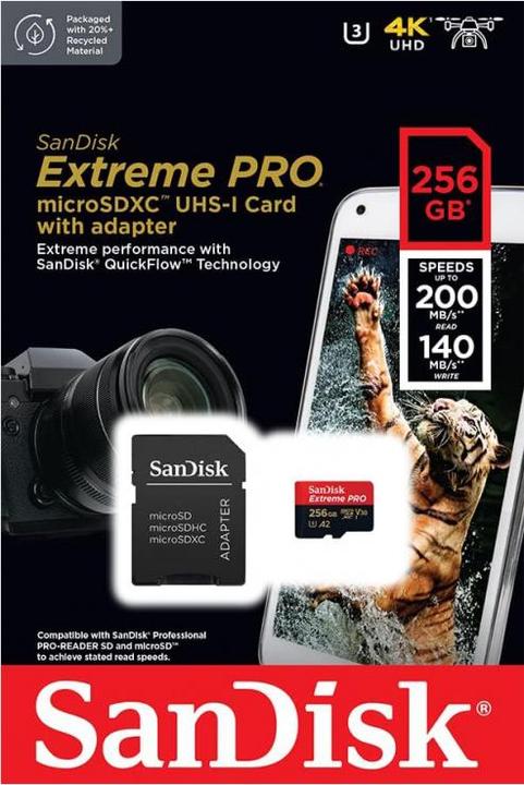 Produktbild Sandisk Extreme PRO UHS-I V30 (256 GB, microSDXC, U3, UHS-I)