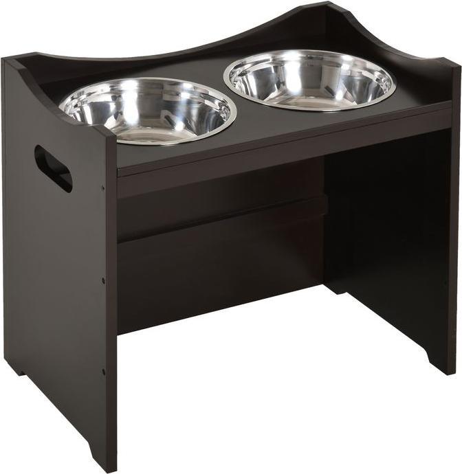 Produktbild Swisshandel24 Höhenverstellbarer Hunde Fressnapf, Futterstation, Edelstahlnapf, Katzenapf, MDF, Edelstahl, Dunkelb (2 l)