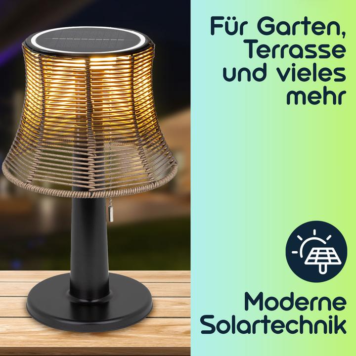 Produktbild Childhome LED Solar Tischlampe mit Lampenschirm in Rattan-Optik, 21 x 33 cm