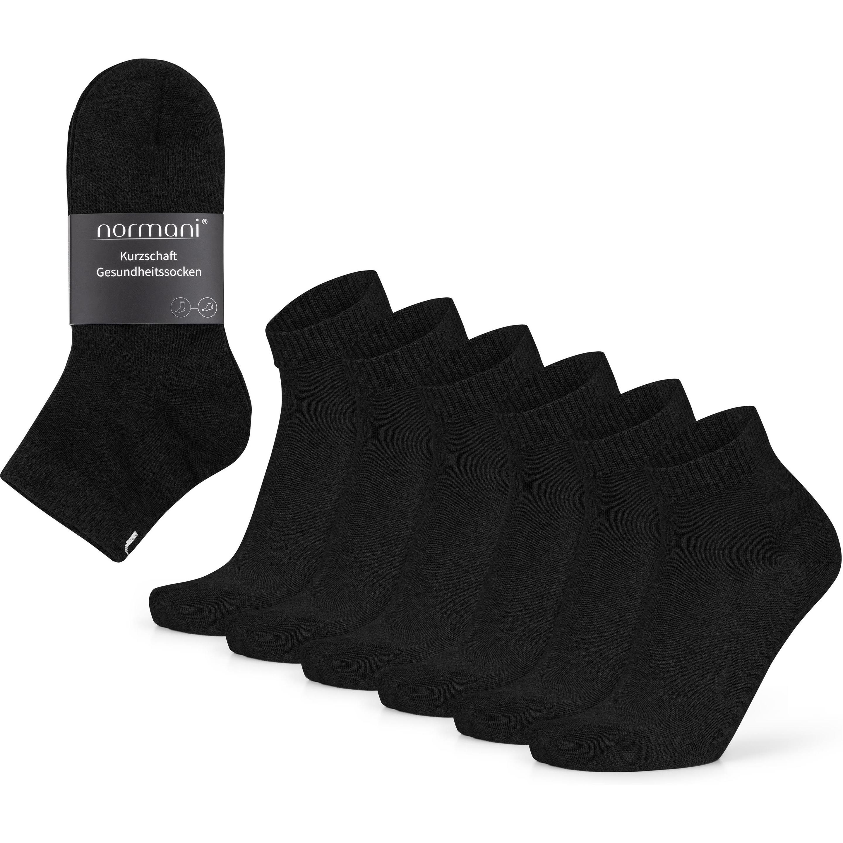 Normani, Herren, Socken, 6 Paar Kurzschaft Gesundheitssocken mit Komfortbund, Schwarz, (6er Pack, 43 - 46)