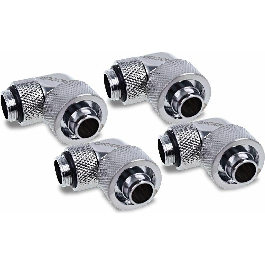 Alphacool Eiszapfen 16/10mm Anschraubt??lle 90?? drehbar G1/4 - 4pcs Set Chrome, Wasserkühlung Anschluss, Silber