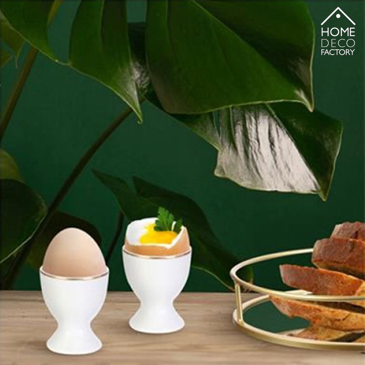 Actual product image BigBuy 4 Piece Porcelain Egg CUP White with Gold Rim by HOME DECO FACTORY (4 x)