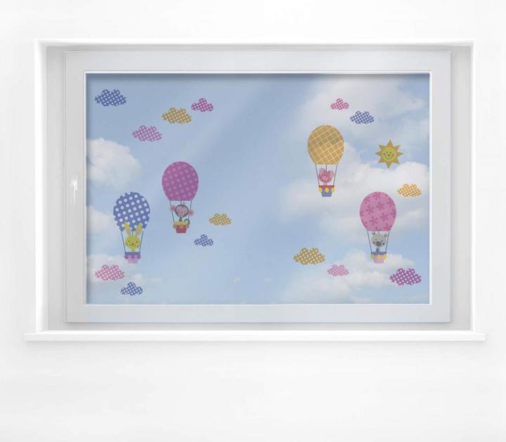 Produktbild Trenddeko Muster - Lustige Tiere im Heissluftballon (Set) (80 x 48 cm)
