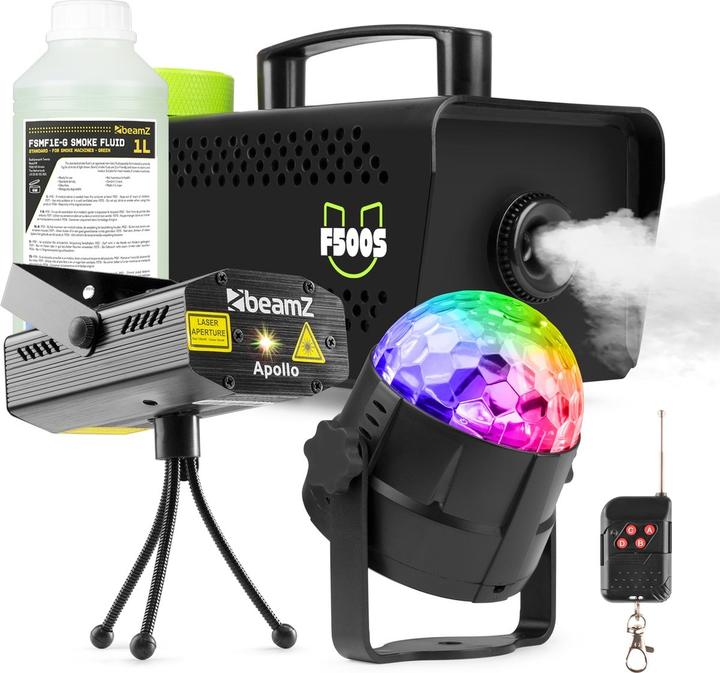 Fuzzix Partyset met F500 rookmachine - 1 liter rookvloeistof - discolamp en laser