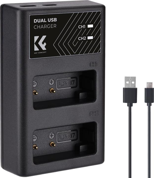 K&F Concept LP-E17 Digital Camera LED Dual Channel Charger with Type C Charging Cable (Kamera Akku Ladegerät)