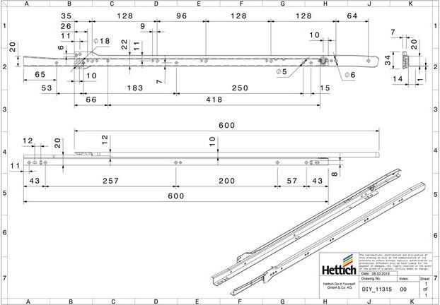 Actual product image Hettich Rollschubführung FR302 600 mm