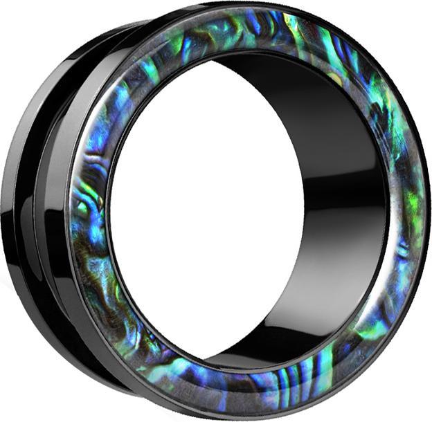 Image du produit Star Piercing Flesh Tunnel noir avec bord en abalone (sans laiton, Acier chirurgical 316L)