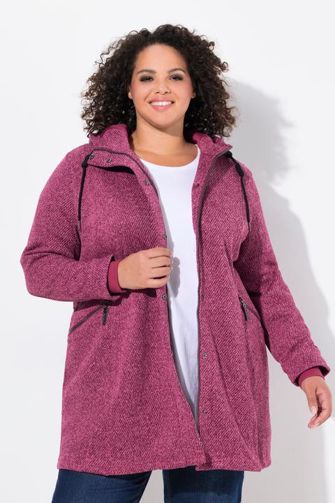 Immagine prodotto Ulla Popken Giacca in maglia e pile con cappuccio, tasche con zip e cerniera a cursore doppio (46, 48)