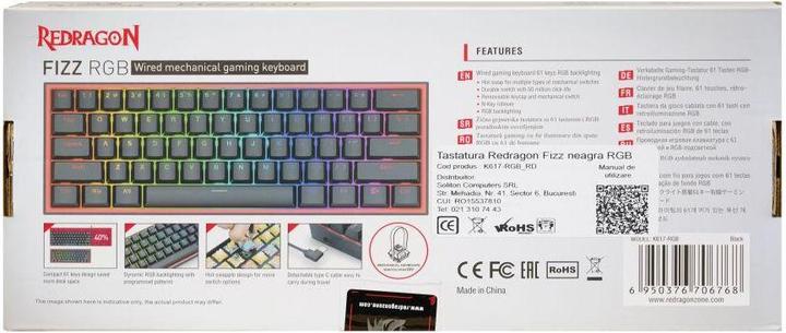 Image du produit Redragon Klawiatura K617 Fizz Red switch (K617-RGB) (US, Filaire)