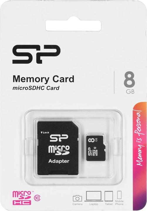 Actual product image Silicon Power MicroSD Card SDHC CL.10 incl. adapter (8 GB, microSDHC, U1, UHS-I)