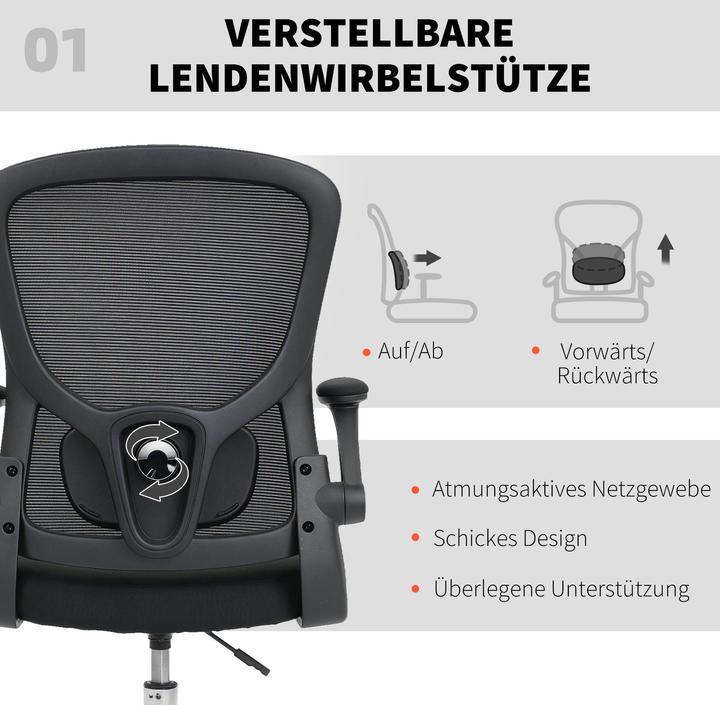 Produktbild Homcom Schreibtischstuhl Polyester, Stahl Schwarz (53 - 78 cm)