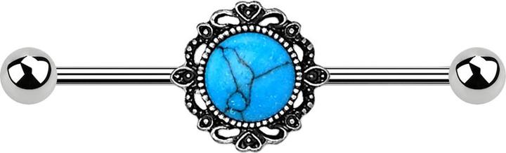 Produktbild Star Piercing Barbell silber filigran silber mit Türkis Stein (Messing, Chirurgenstahl 316L)