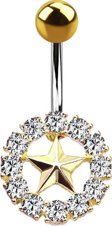 Produktbild Star Piercing Banane vergoldet Stern mit Kristallkreis silber (Messing, Chirurgenstahl 316L)