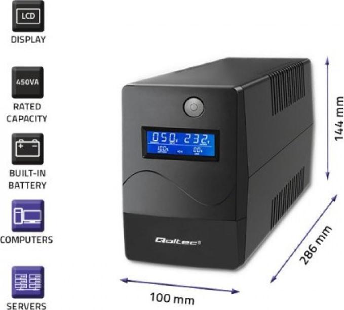Produktbild Qoltec 53978 UPS Monolith 650VA 360W LCD (360 W, Line-Interaktiv USV)