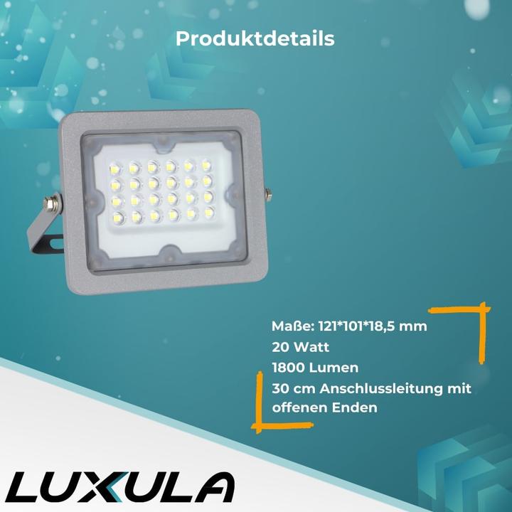 Produktbild Luxula LED-Fluter, EEK: F, 20W, 1800lm, 4000K, IP65, grau (1800 lm, IP65)