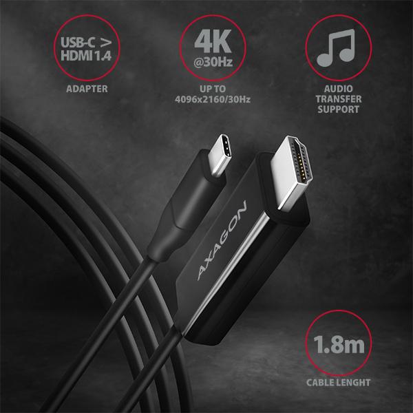 Axagon USB Typ C — HDMI (Typ A) (1.85 m, HDMI), Video Kabel