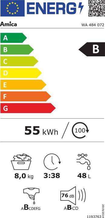 Energie-Label Amica Waschautomat (8 kg, Links)