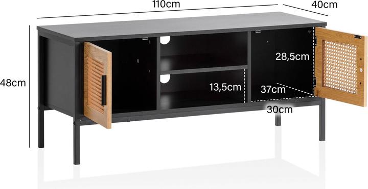 Produktbild FineBuy Lowboard FB100070 MDF Schwarz (110 x 40 x 48 cm)