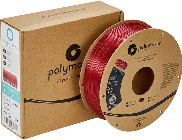 Produktbild Polymaker PolyLite PETG Transluzent Rot 1,75 mm 1000 g (PETG, 1.75 mm, 1000 g)