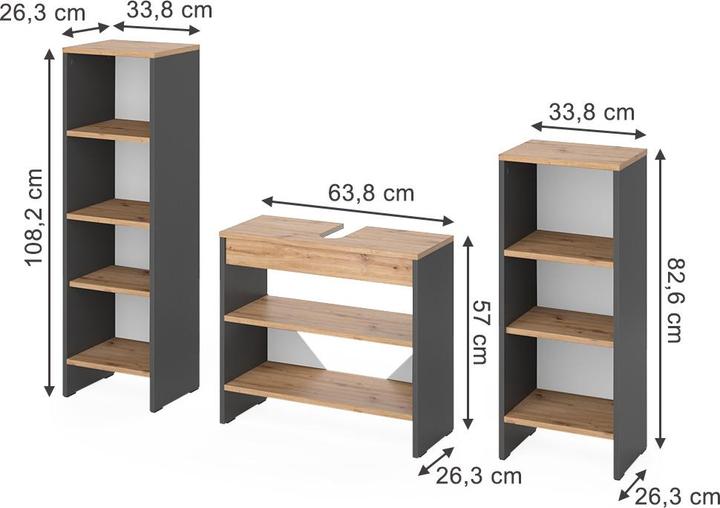 Produktbild Vicco Badmöbel-Set Karli, Anthrazit/Goldkraft Eiche, 3 Teile