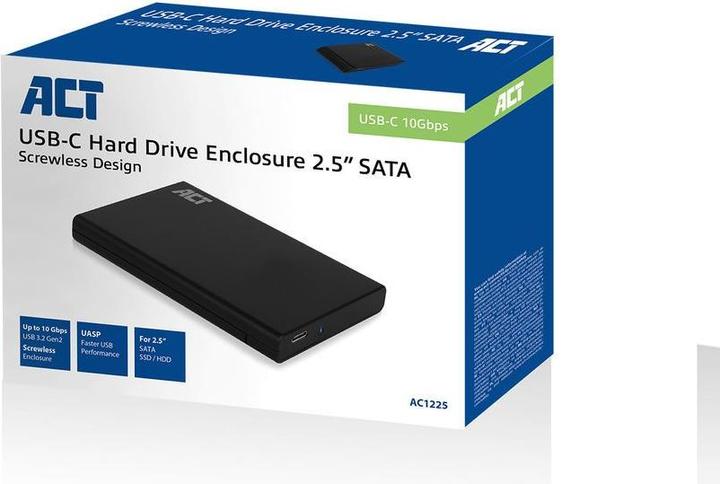 Actual product image ACT 2.5" SATA hard drive enclosure, screwless, USB-C 3.2 Gen2 (2.5")