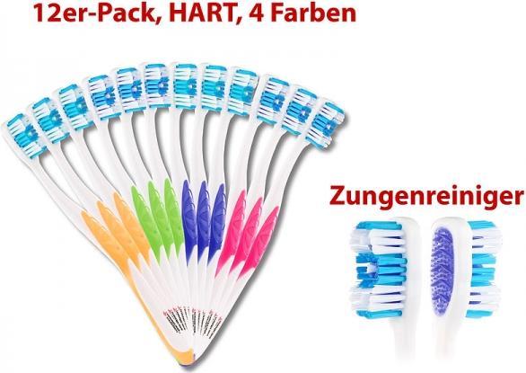 Produktbild Newgen medicals 12er-Pack Marken-Zahnbürsten mit Zungenreiniger, HART, 4 Farben (Hart, 12 x)