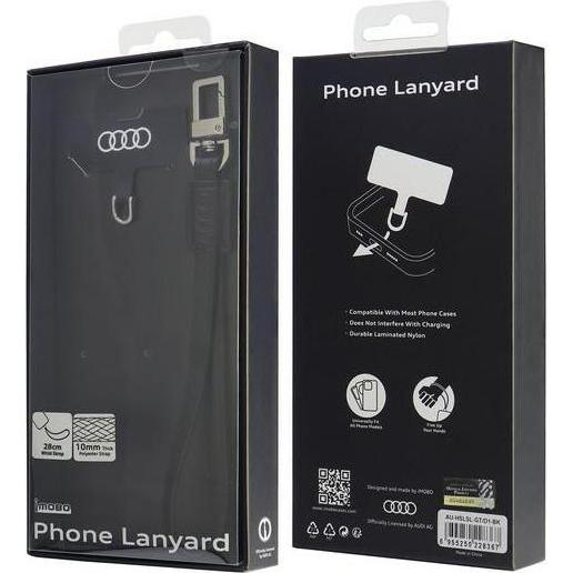 Audi uniwersalna smycz do telefonu 28cm 10mm Leather czarny/black AU-HSLSL-GT/D1-BK, Accessori per cellulare, Nero