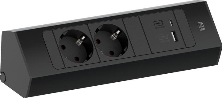 Actual product image Bachmann CASIA 2 2x socket 1x USB charger A/C (932.102) black, short (2x, CEE 7/3, 2 m)