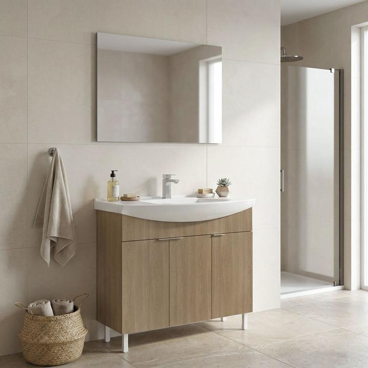 Actual product image Homitis Purus 100 Bathroom Cabinet With Sink & Mirror Set (2 Pieces)