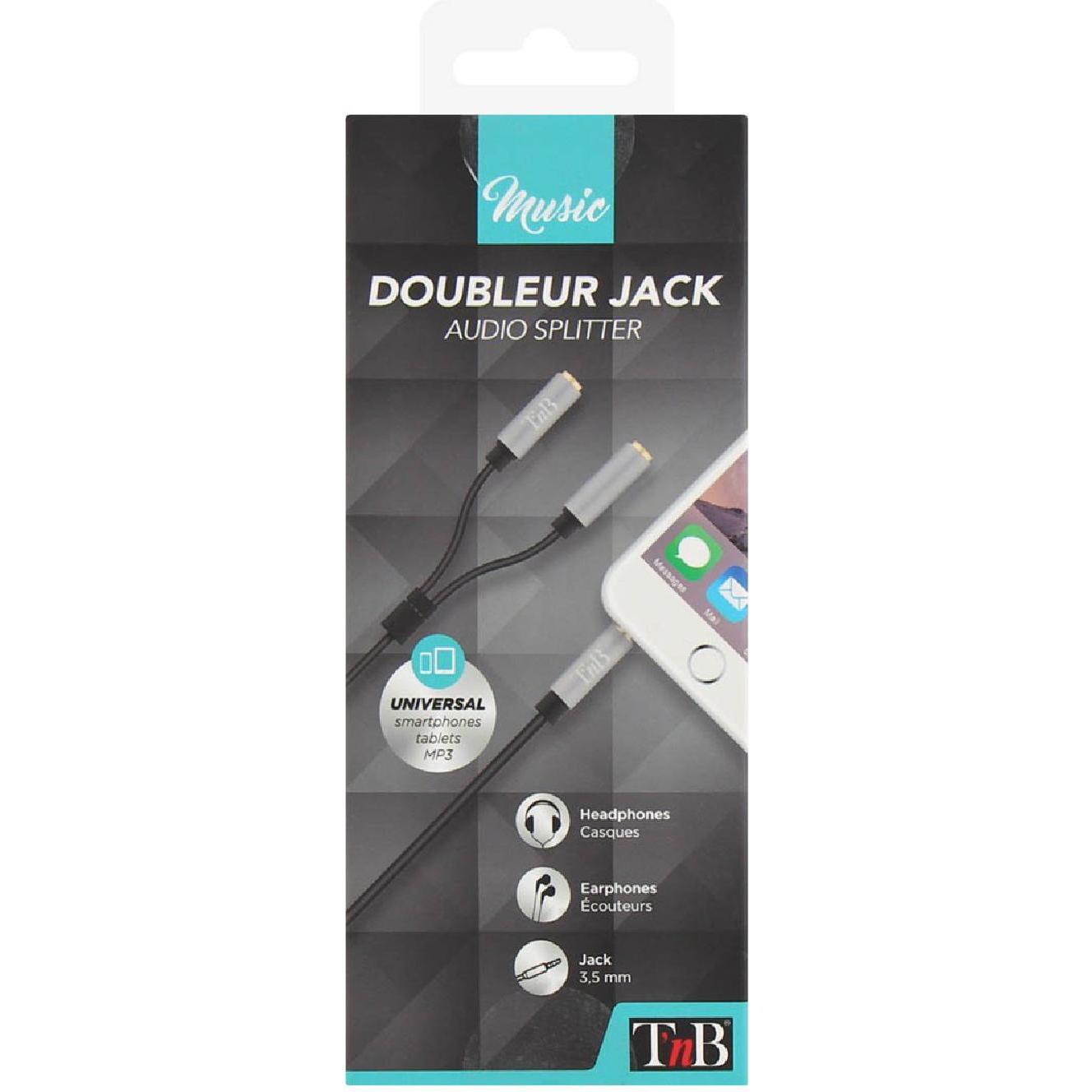 Thumbnail - T'nB DOUBLEUR JACK 3.5 M/F 20CM (NOIR/GRIS) (0.20 m), Audio Kabel