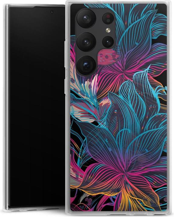 DeinDesign Silikon Hlle fr Samsung Galaxy S23 Ultra Handyhlle Case  Smartphone Schutzhlle Blumen Neon bunt