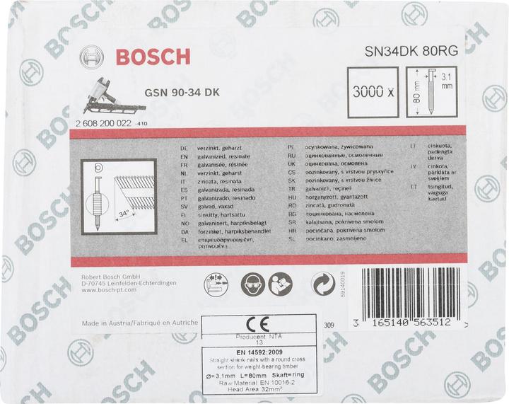 Voedingswaarden en ingrediënten Bosch Professional Zubehör D-kop stripnagel SN34DK 80