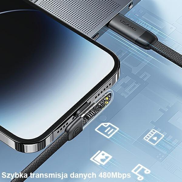 Actual product image Usams Cable kątowy USB-C na Lightning PD 20W Fast Charging Iceflake Series 2m czarny/black SJ586USB0 (2 m, USB 2.0)