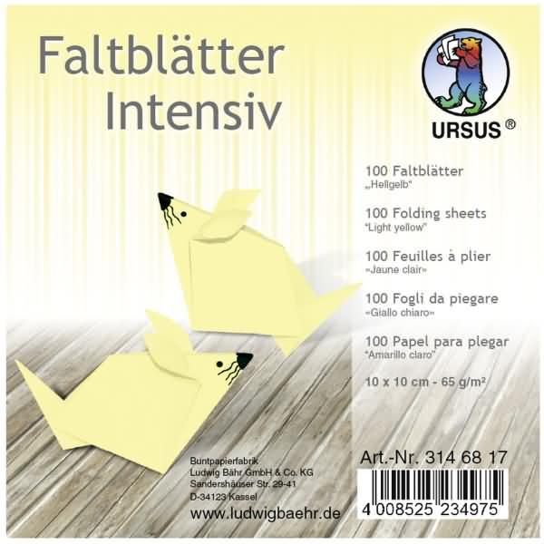 Ursus, Bastelpapier, Faltblätter Intensiv Uni 10x10cm VE=100 Blatt hellgelb (65 g/m², 1 x)