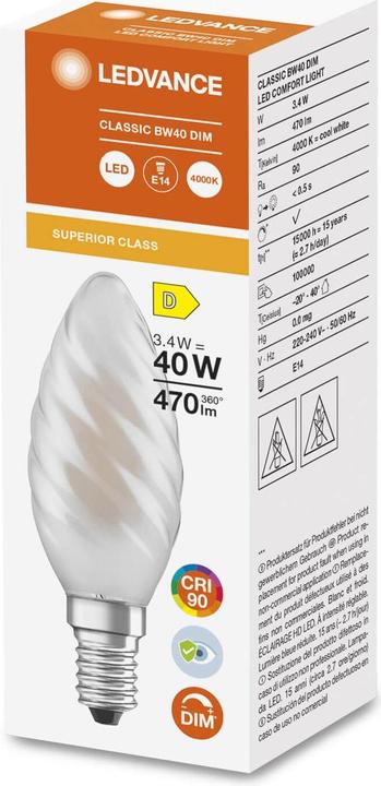 Immagine prodotto Ledvance Lampada a candela LED (E14, 3.40 W, 470 lm, 1 x, D)