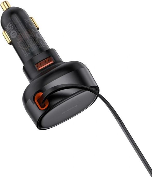 Actual product image Baseus Enjoyment Pro Car Charger U+Retractable iP Cable 55W Cluster - Black
