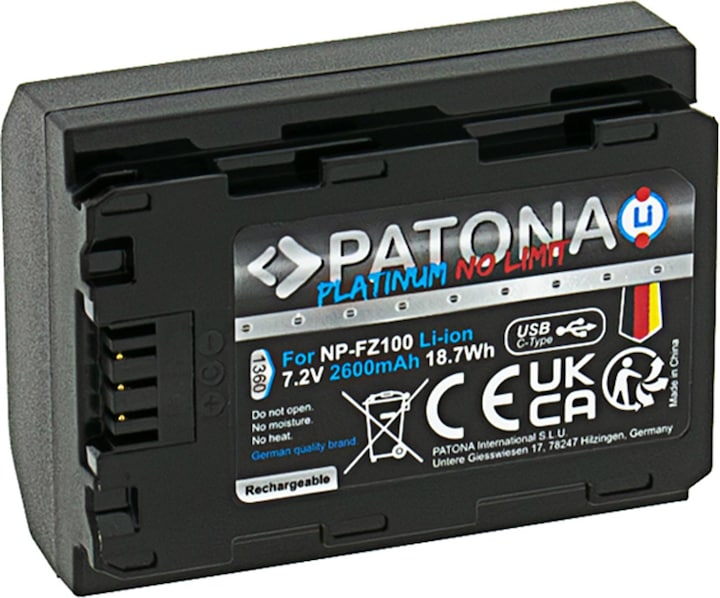 Actual product image Patona Platinum NP-FZ100 USB-C (Rechargeable battery)