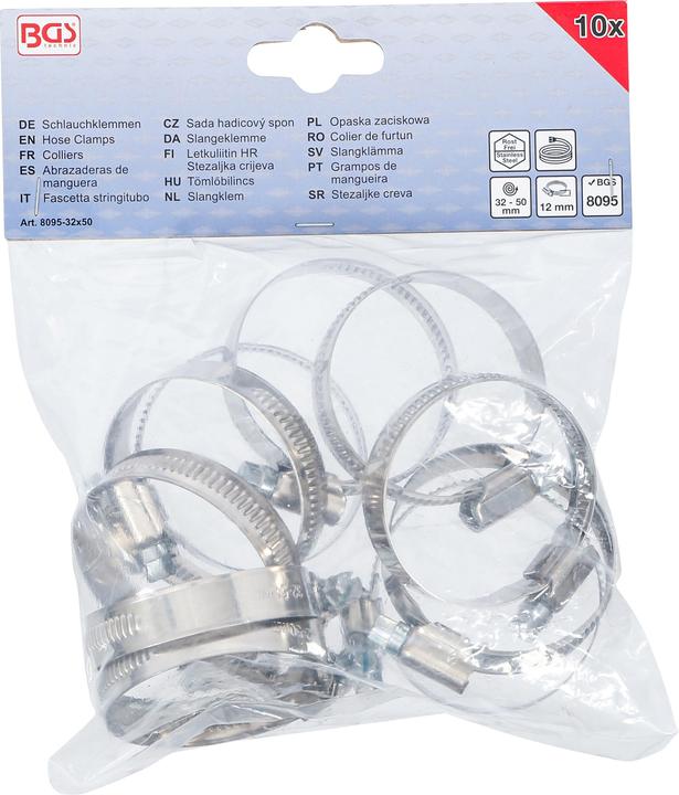 BGS Hose Clamps Stainless 32 x 50 mm 10 pcs. (Hose clamp, 50 mm)