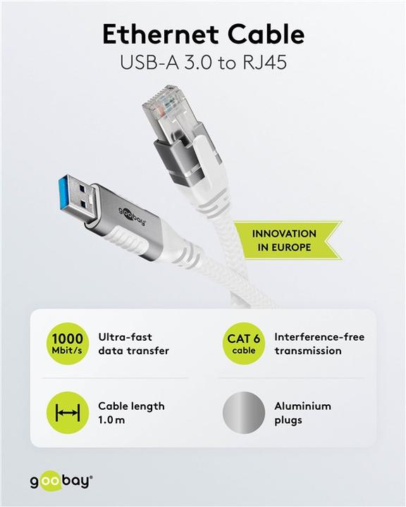 Immagine prodotto Goobay Cavo Ethernet da USB-A 3.0 a RJ45, 1 m (USB 3.0, RJ45 (1x))