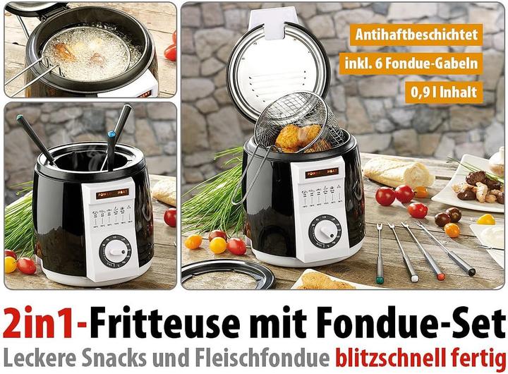 Produktbild Rosenstein & Söhne 2er-Set kompakte Tisch-Fritteusen mit Fondue-Set