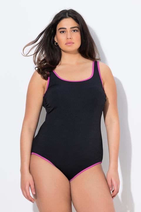 Image du produit Ulla Popken Maillot de bain, passepoils colorés, sans bonnets souples, col rond (46, 48)