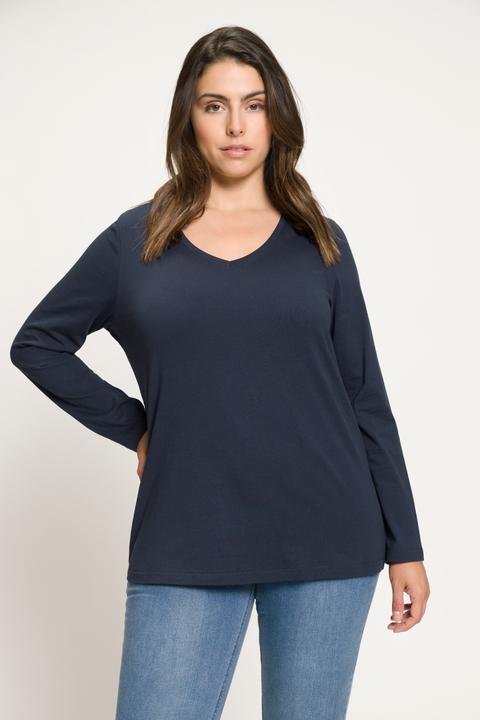 Produktbild Ulla Popken Shirt, Slim, V-Ausschnitt, Langarm (50, 52)