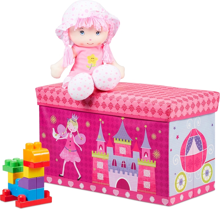 Image du produit Relaxdays Tabouret coffre jouet pouf enfant
