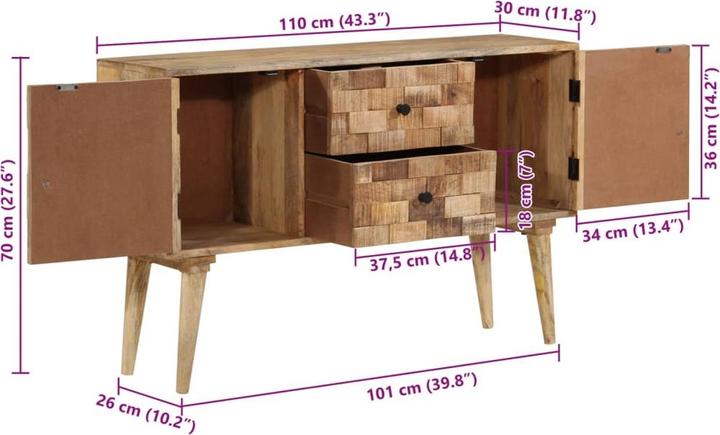 Produktbild VidaXL Sideboard Kommode Anrichte Beistellschrank Highboard Massivholz Mango (110 x 30 x 70 cm)